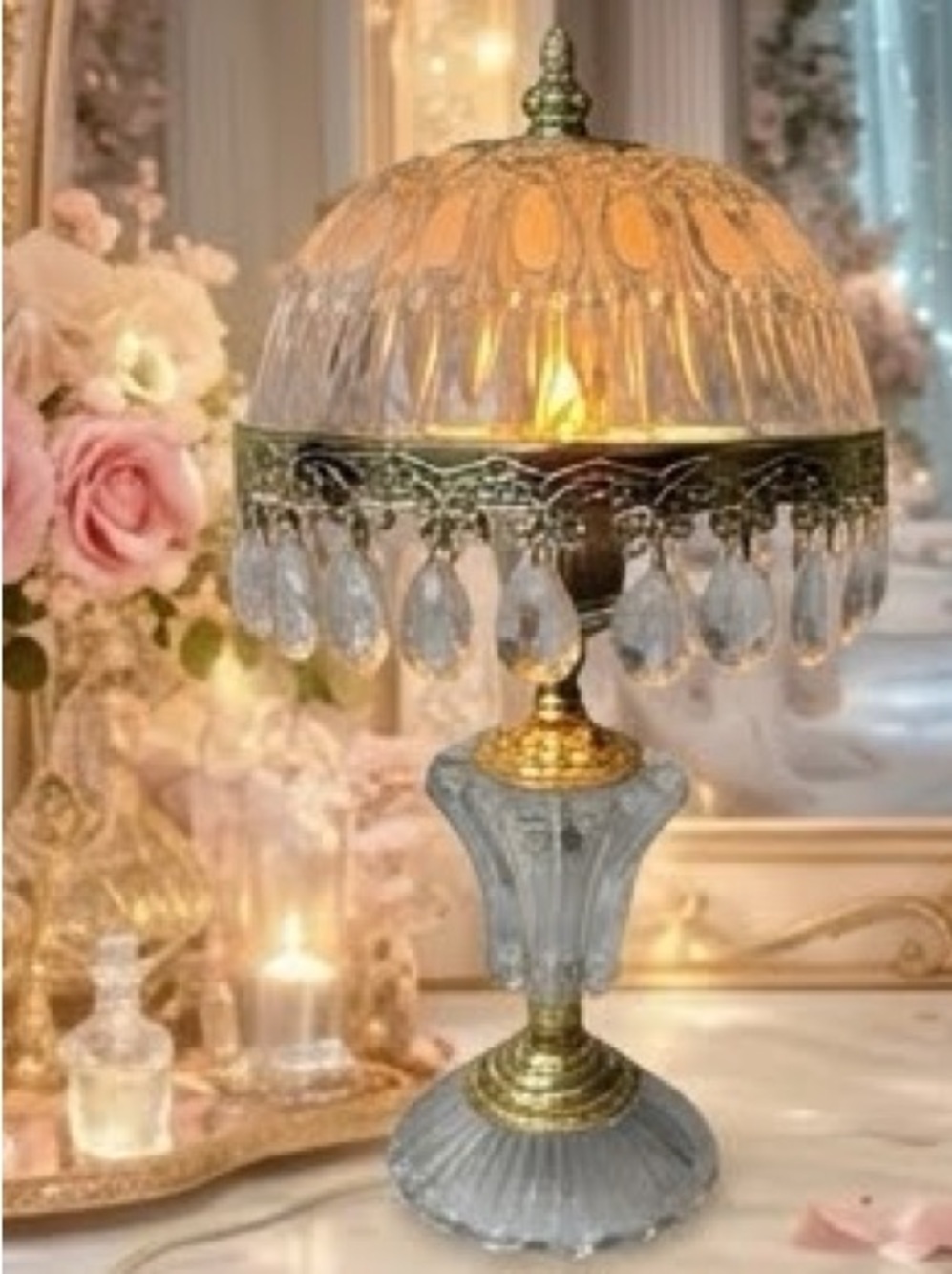 Michelotti Vintage French Boudoir Victorian Parlor Lamp Crystal Gold